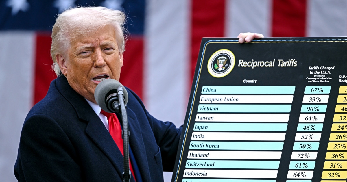 President Trump at a podium as stock market ticker boards show a sharp single-day surge in the S&P 500 and Dow Jones indexes